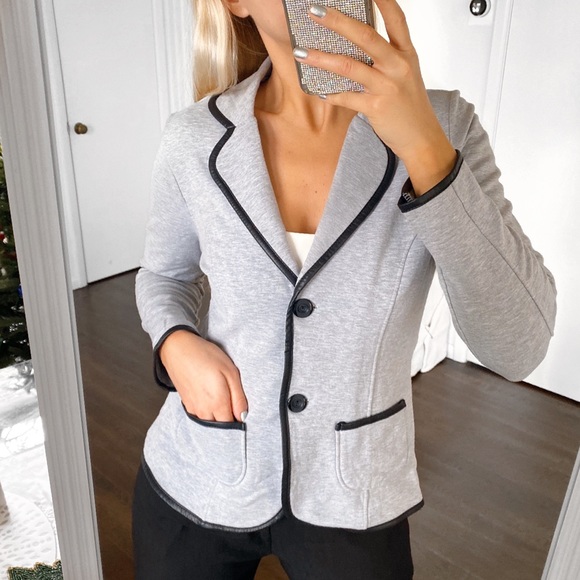 Zawpol Jackets & Blazers - 🐚 ZAWPOL GREY FAUX LEATHER TRIM BLAZER JACKET!